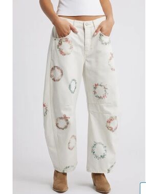 Free People Good Luck Barrel Printed Jeans- Size 30